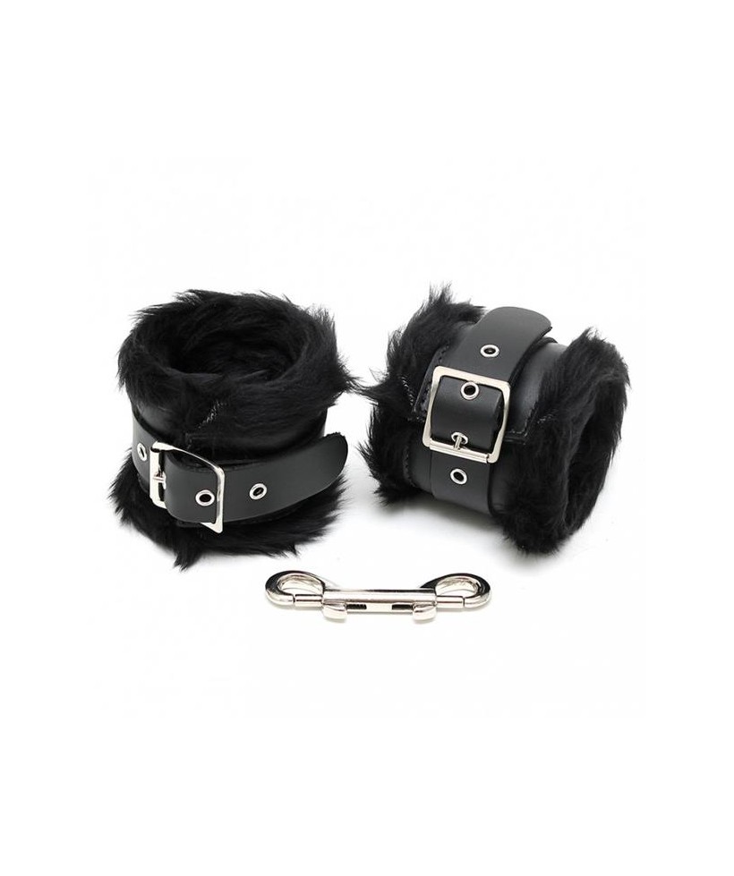 Esposas para Pies Cuero y Pelo Negro 7cm