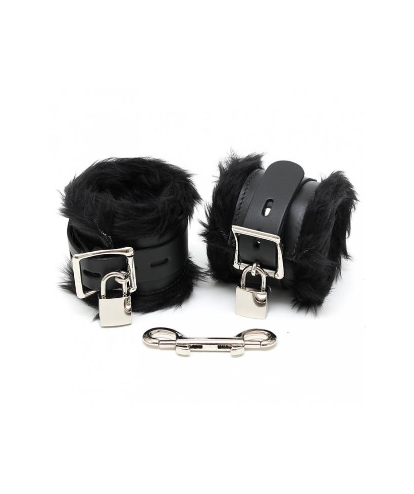 Esposas para Pies Cuero y Pelo Negro 7cm Candados