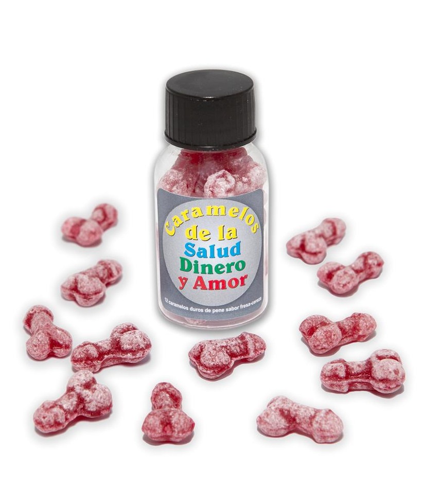 Bote Caramelos Pene Salud Dinero y Amor 12 und
