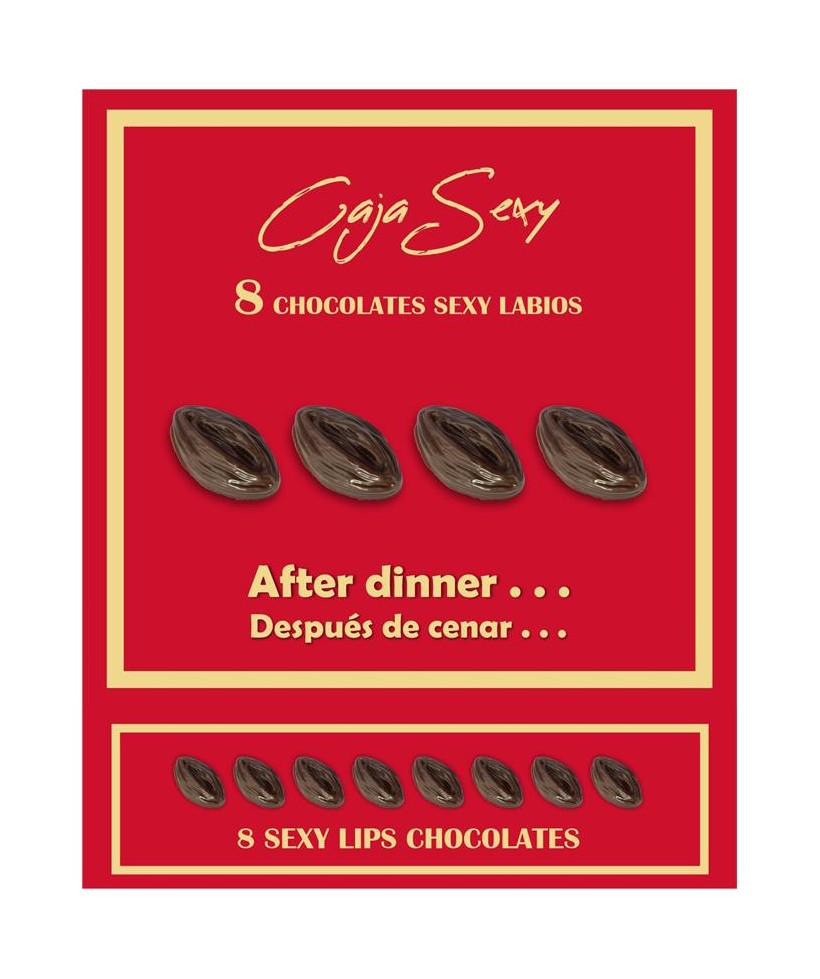 Caja Roja Sexy Forma de Labios Chocolate Negro 8 unidades