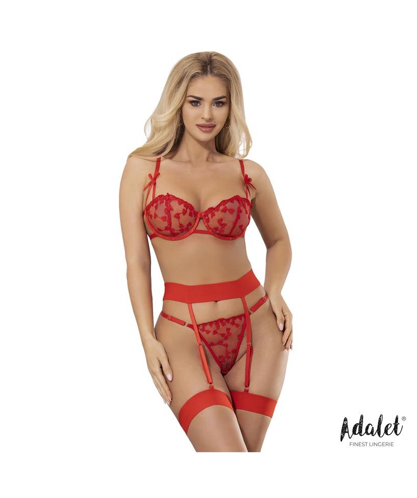 Yvonne Set Sujetador Tanga y Liguero con Corazones Rojo