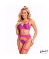 Stella Set Sujetador Tanga Liguero y Liga Purpura y Rosa
