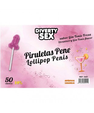50 Piruletas Forma de Pene Gin Tonic 10% Alcohol