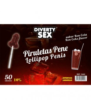 50 Piruletas Forma Pene Sabor Ron Cola 10% Alcohol