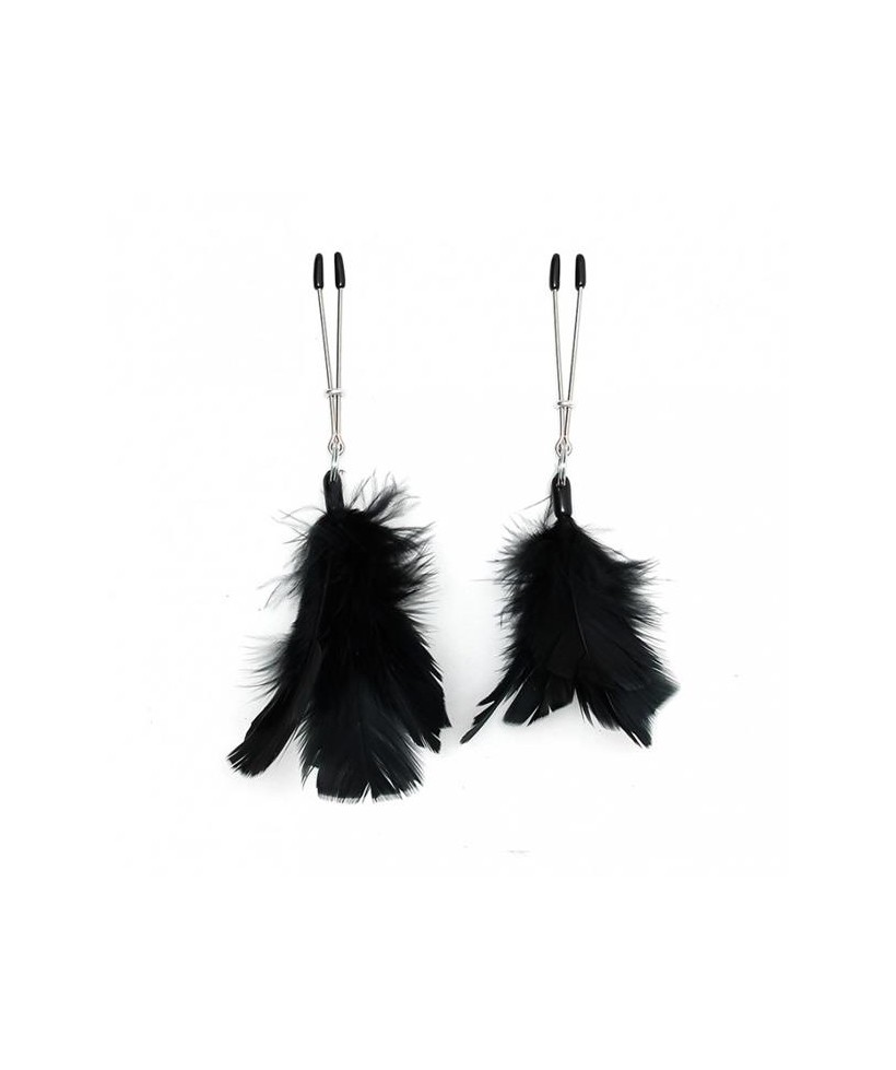 Pinzas para Pezones con Plumas Negras Ajustables