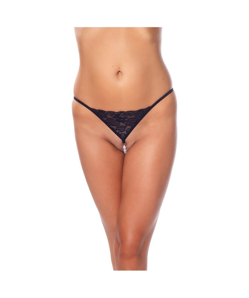 Tanga con Perlas Negro Talla unica