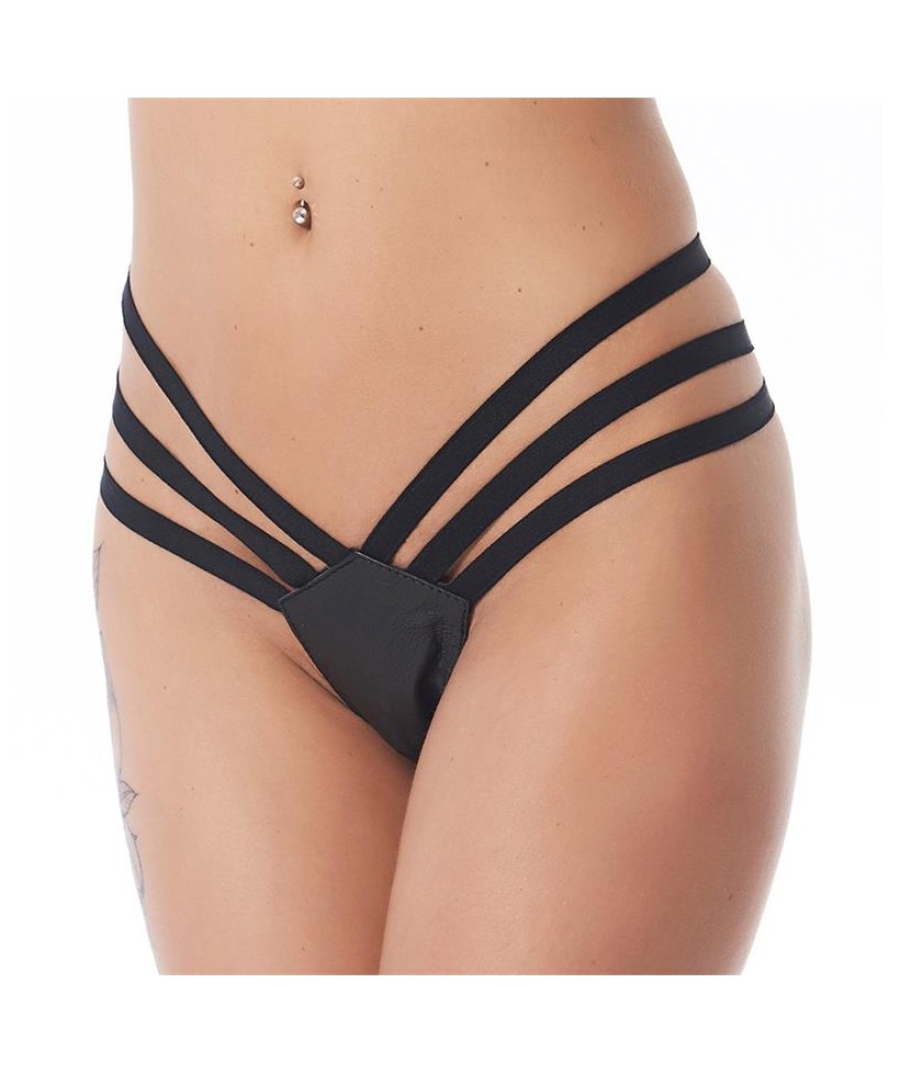 Tanga Cuero Negro Talla unica