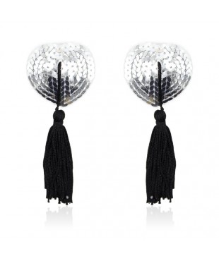 Pezoneras Autoadhesivas Forma de Corazón con Lentejuelas Negro/Plata