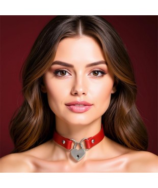 Collar con Candado de Corazón Cuero Vegano Talla Única