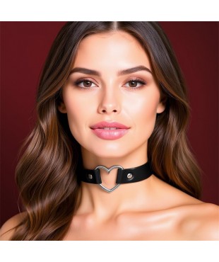 Collar con Corazón Tipo Choker Cuero Vegano Talla Única