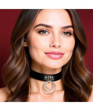 Collar con Doble Aro Cuero Vegano Talla Única