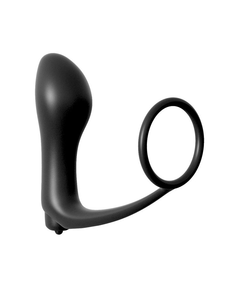 Plug Vibrador con Anillo Pene Color Negro