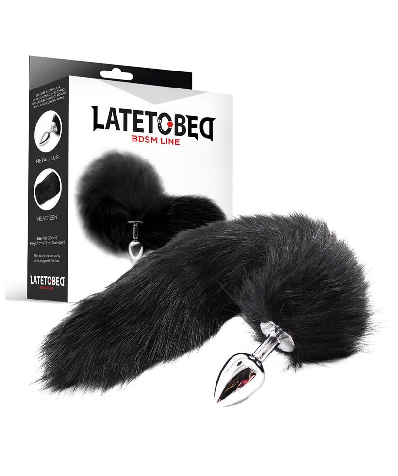 Plug Anal de Metal con Cola de Zorro Sedoso 40 cm Negro