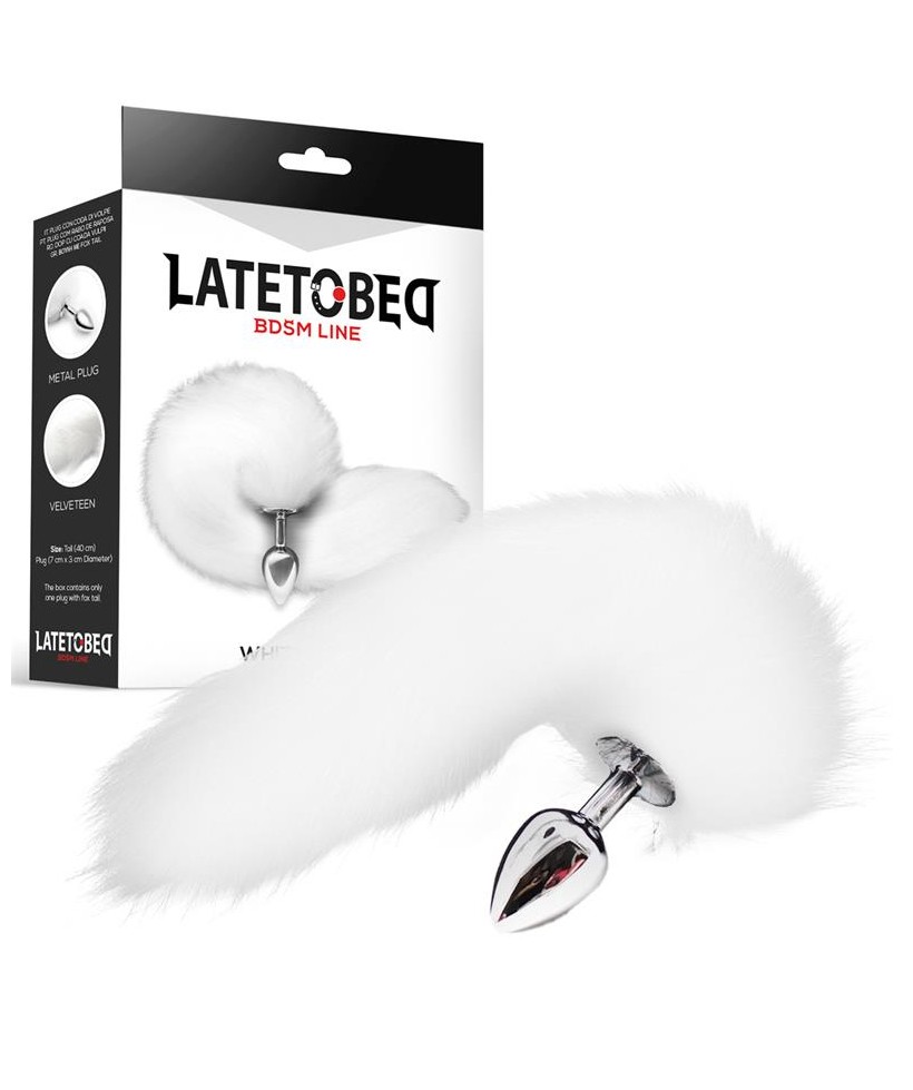 Plug Anal Metal con Cola de Zorro Sedoso 40 cm Blanco