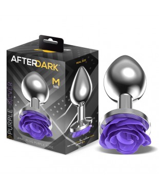 Plug Anal de Metal con Rosa Púrpura en la Base Talla M
