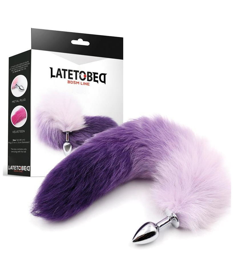 Plug Anal con Cola de Zorro Purpura y Blanco Talla S