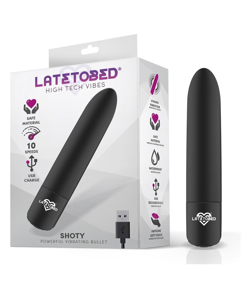 Shoty Bala Vibradora USB 10 Velocidades Potente Motor Negro