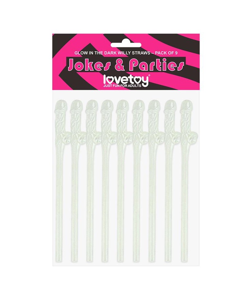 Pajitas de Pene Brillan en la Oscuridad Pack de 9