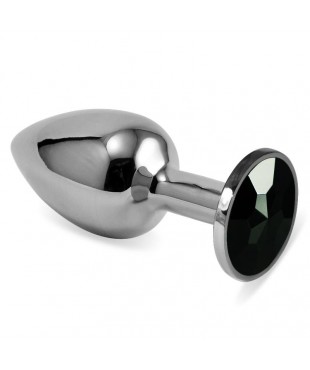 Plug Anal Plateado Rosebud Classic con Joya Negro Talla S