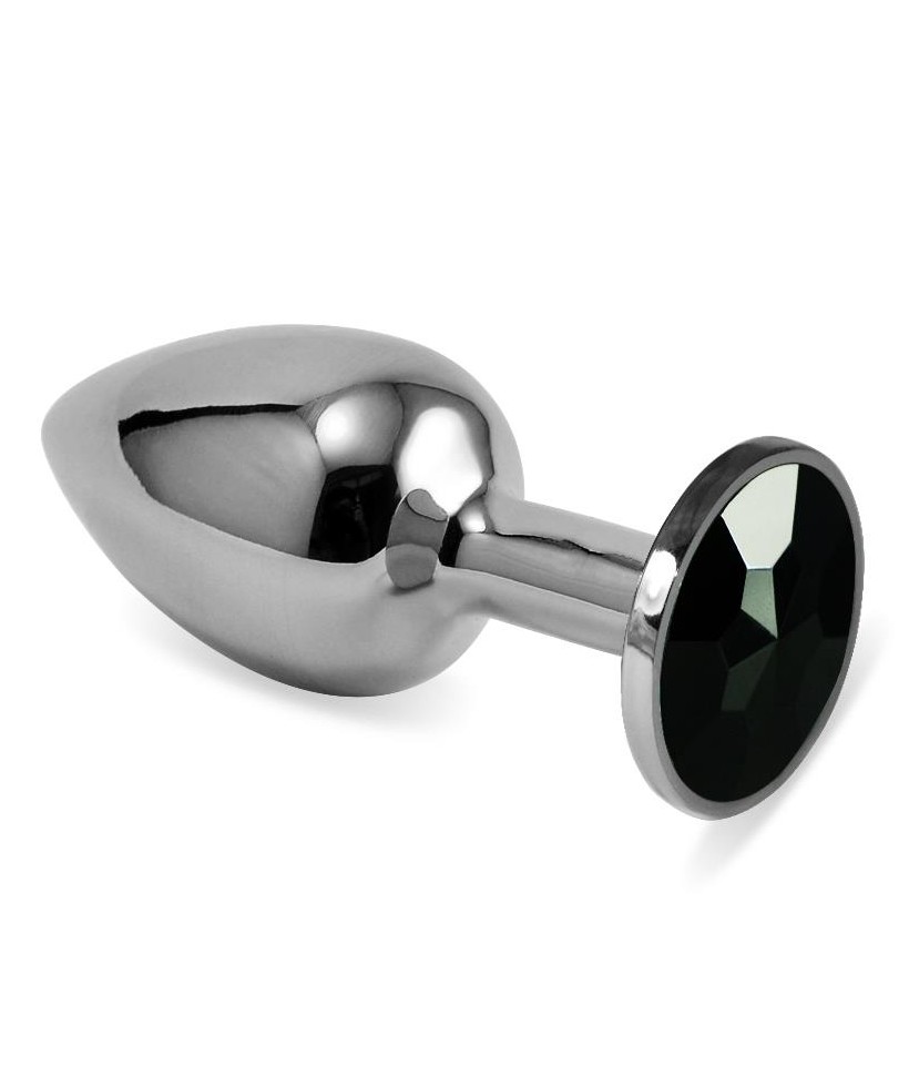 Plug Anal Plateado Rosebud Classic con Joya Negro Talla S