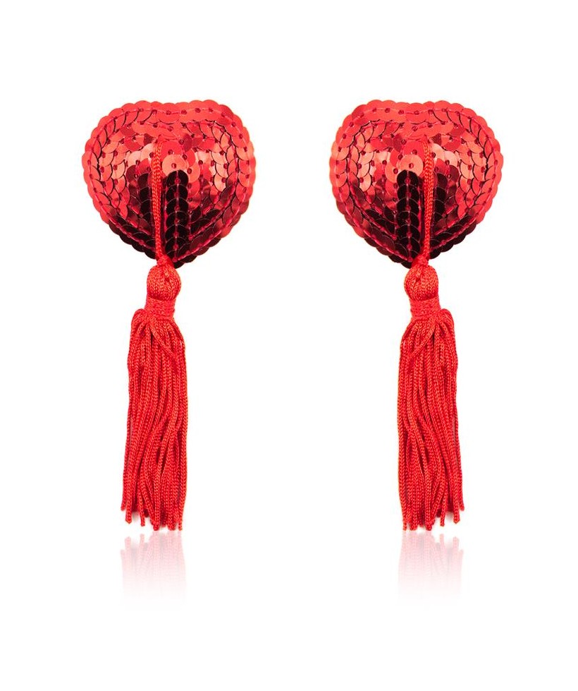 Pezoneras Forma Corazon Autoadhesivas con Lentejuelas Rojo