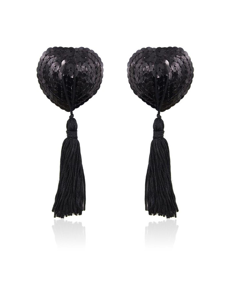 Pezoneras Autoadhesivas Forma de Corazon con Lentejuelas Negras