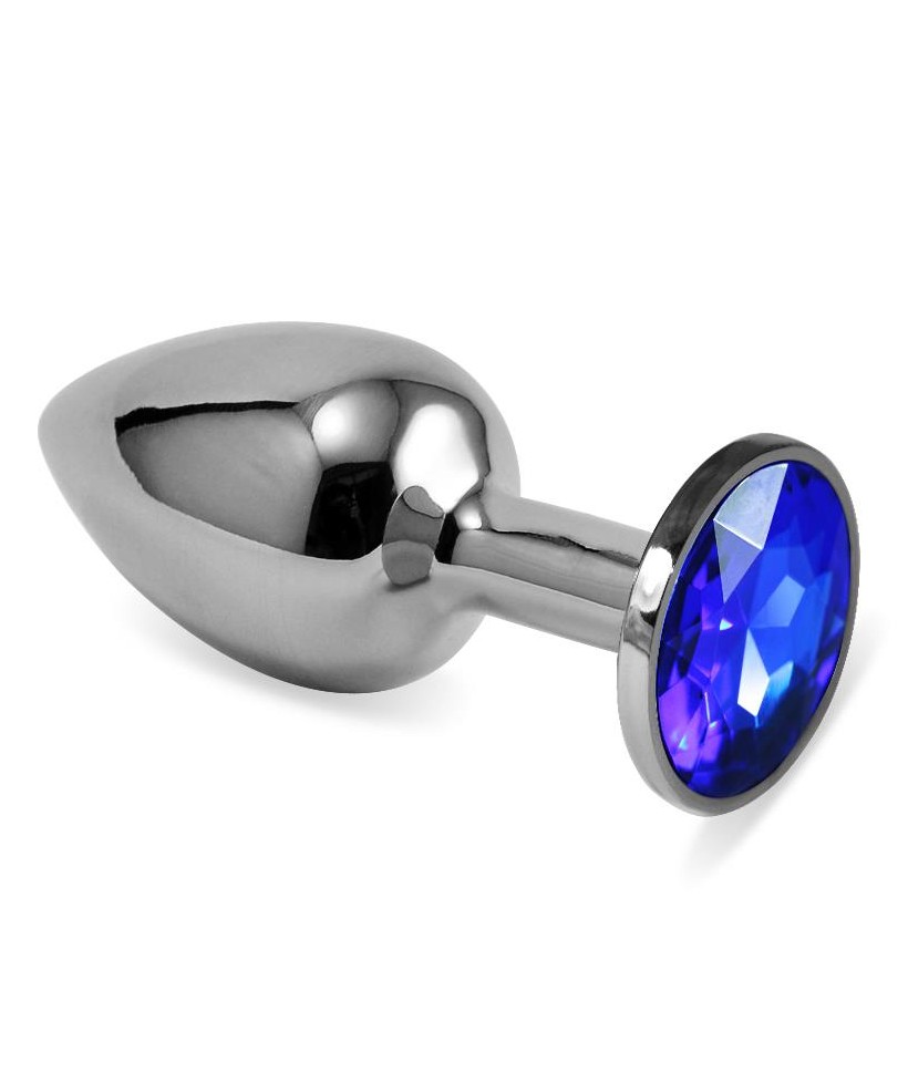 Plug Anal Plateado Rosebud Classic con Joya Azul Oscuro Talla S