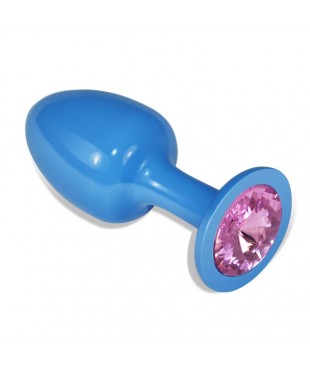 Plug Anal de Metal Azul Rosebud con Joya Rosa