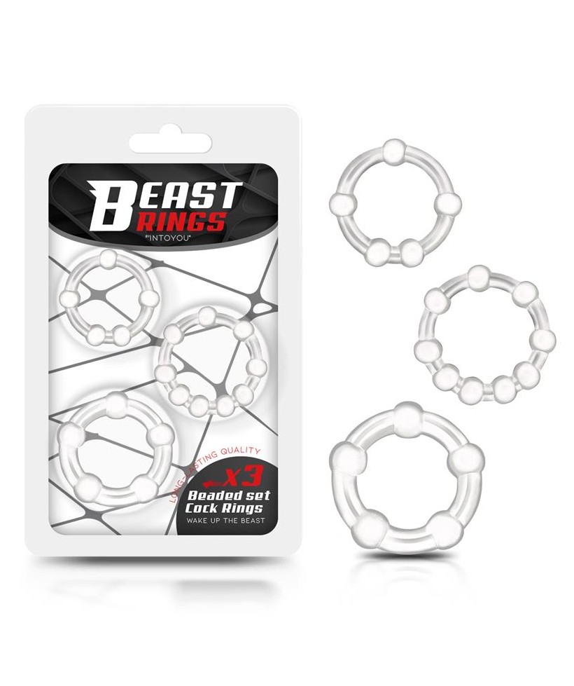Set 3 Anillos para el Pene Beaded Flexibles Transparente