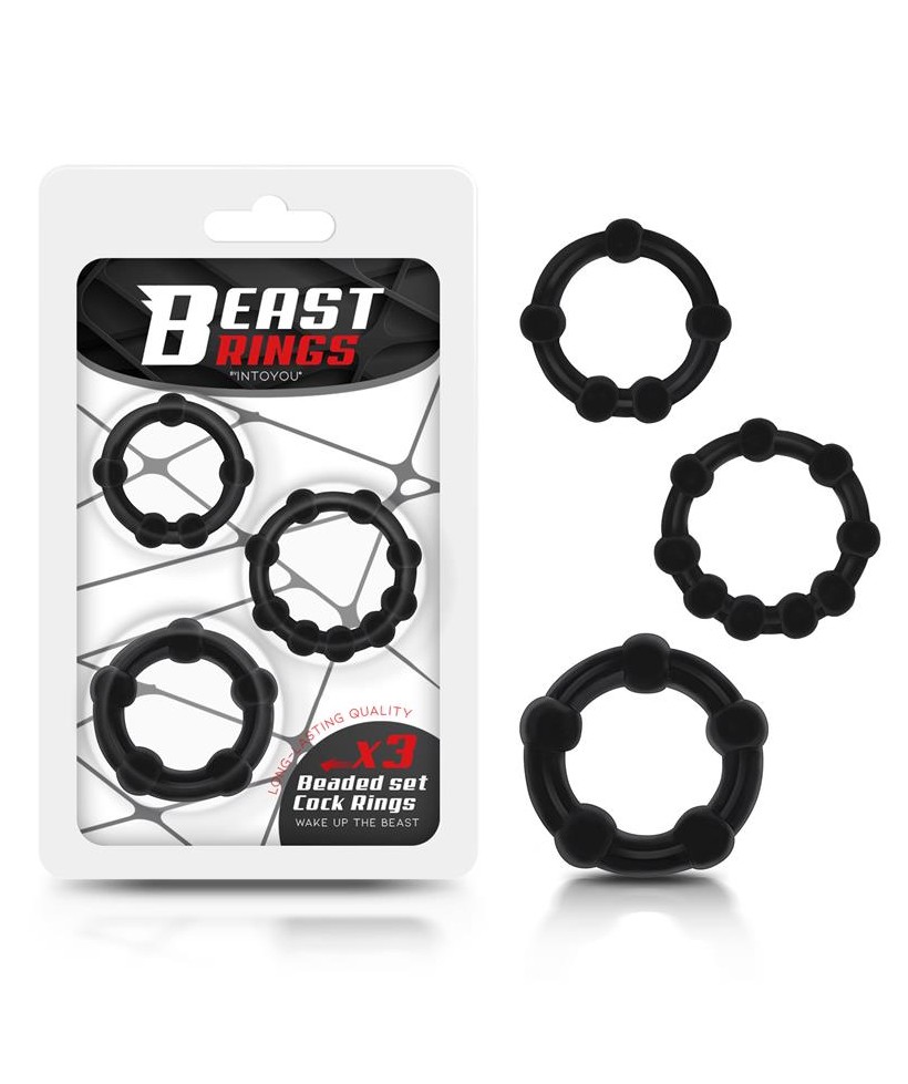 Set 3 Anillo para el Pene Beaded Flexibles Negro