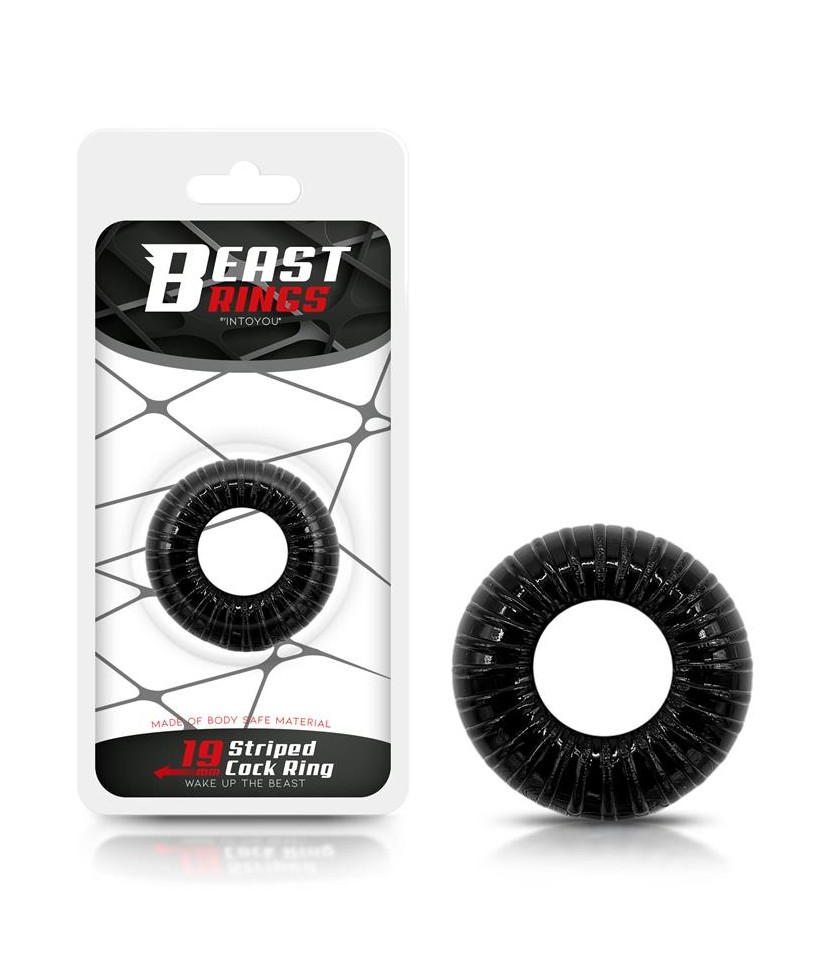 Anillo para el Pene Striped Super Flexible y Resistente 19 cm Negro