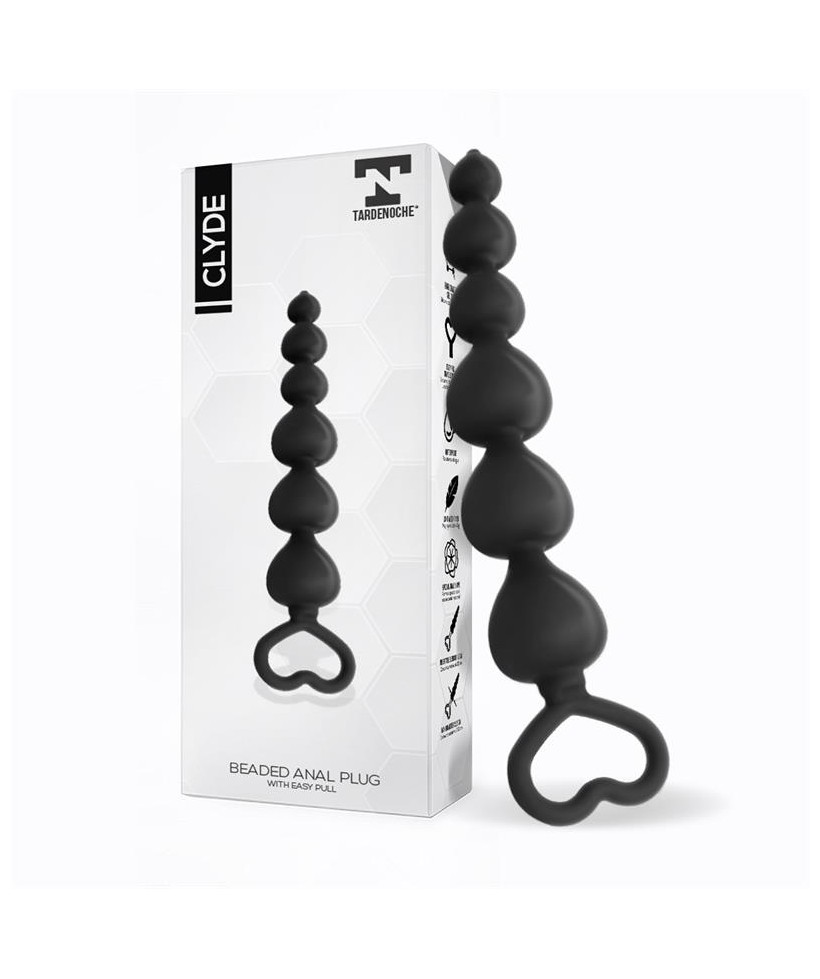 Clyde Plug Anal con Bolas con Aro de Facil Extraccion Silicona Negro