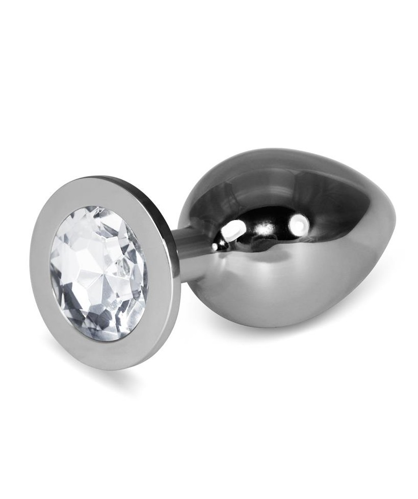 Plug Anal Metal RoseBud Classic con Joya Transparente Talla L