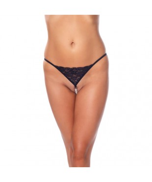 Tanga con Perlas Negro Talla Única