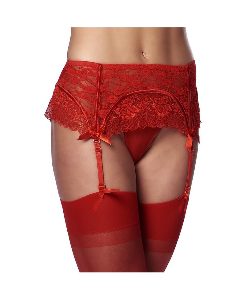 Liguero con Tanga y Medias Rojo