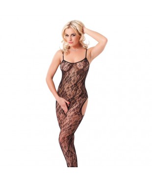 Bodystocking Abierto Floral  Negro Talla Única