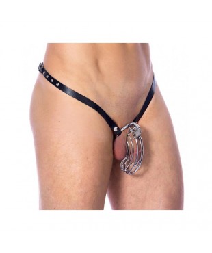 Cinturón de Castidad de Cuero con Jaula Metálica Ajustable