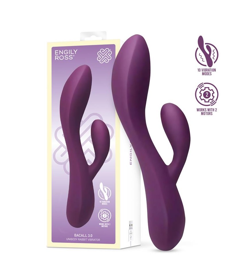 Bacall 30 Vibrador Silicona Liquida Inyectada Doble Motor USB Purpura