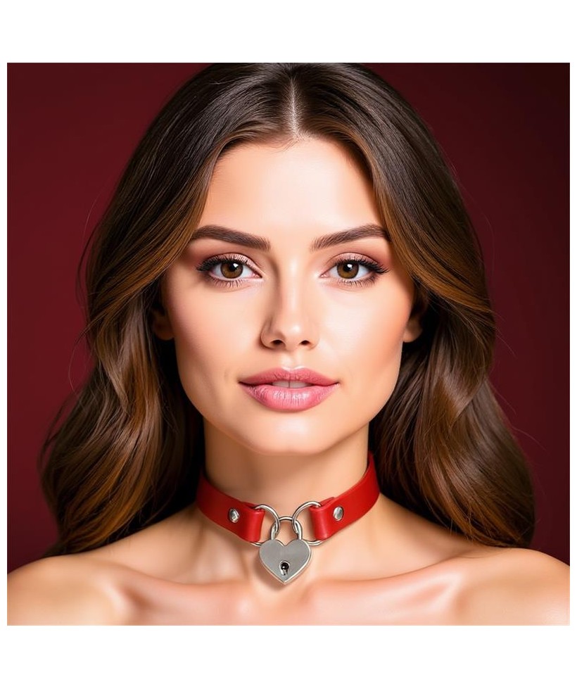 Collar con Candado de Corazon Cuero Vegano Talla unica