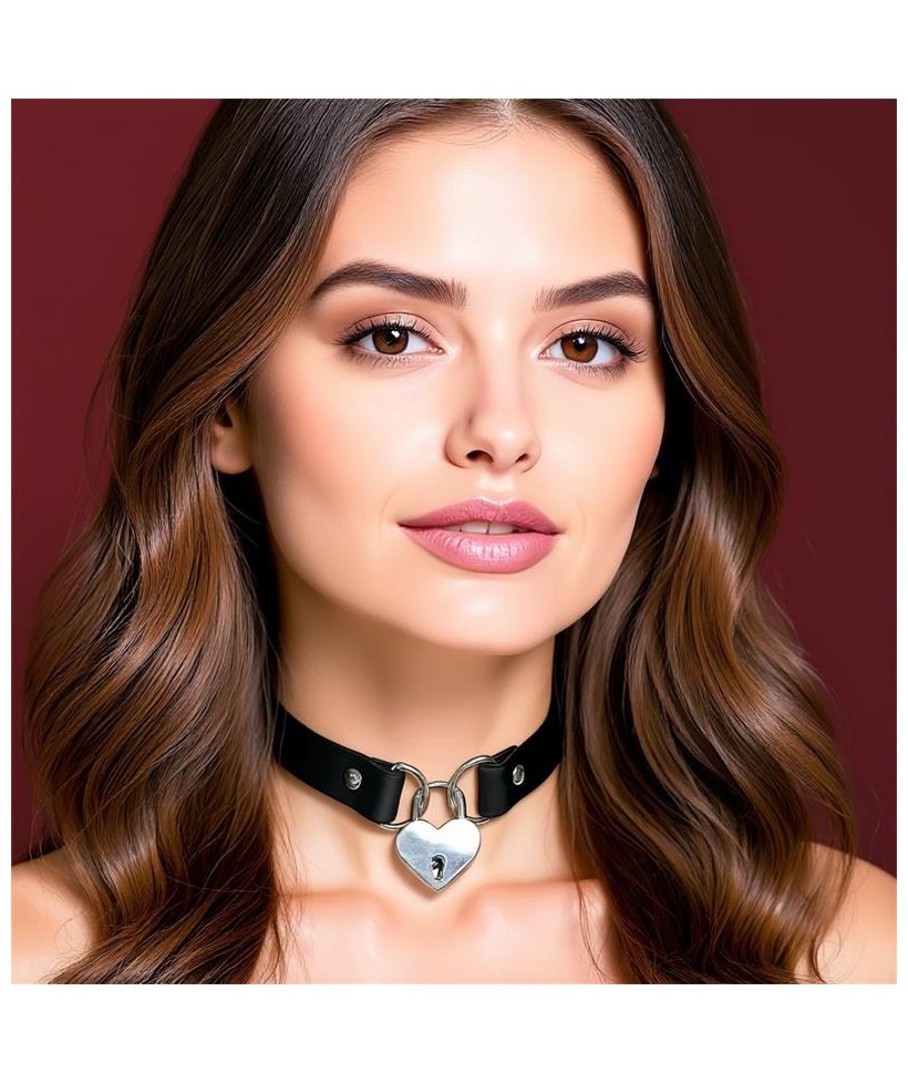 Collar con Candado de Corazon Cuero Vegano Talla unica