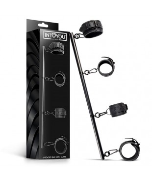 Barra Separadora Rígida Desmontable y 4 Esposas Desmontables Neopreno y Cuero Vegano