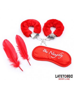 Set de 3 Piezas Antifaz, Plumas y Esposas