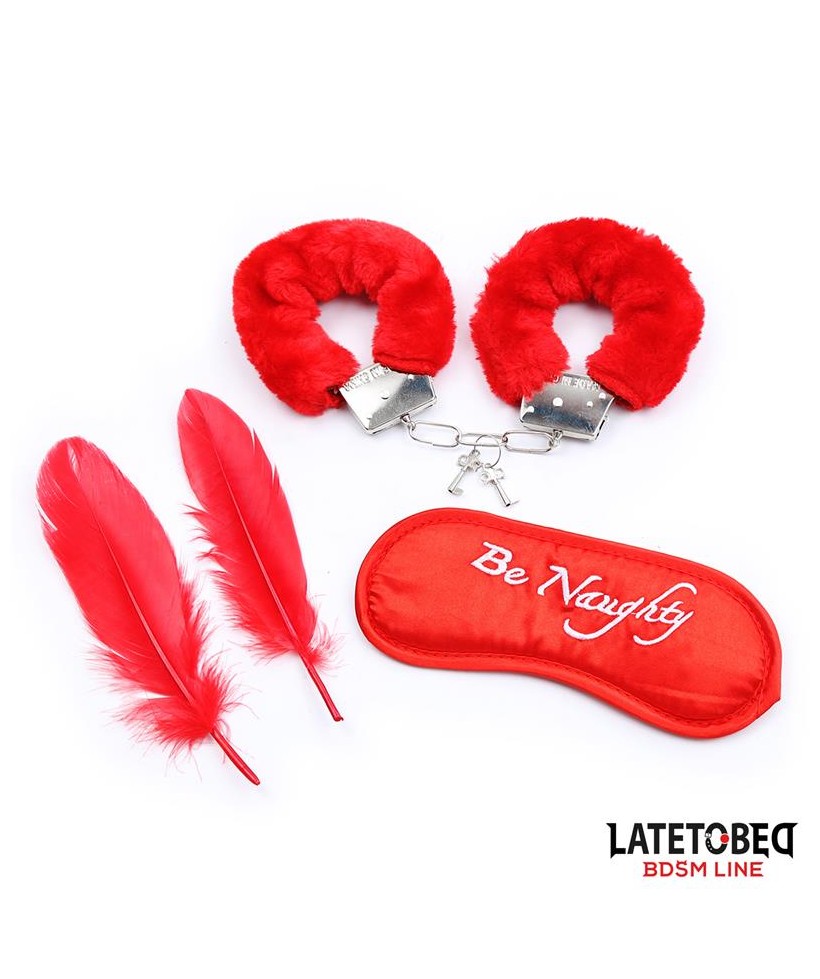 Set de 3 Piezas Antifaz Plumas y Esposas