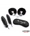 Set de 3 Piezas Antifaz Esposas y Plumas Negro