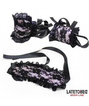Set de 2 Piezas Antifaz y Esposas de Encaje