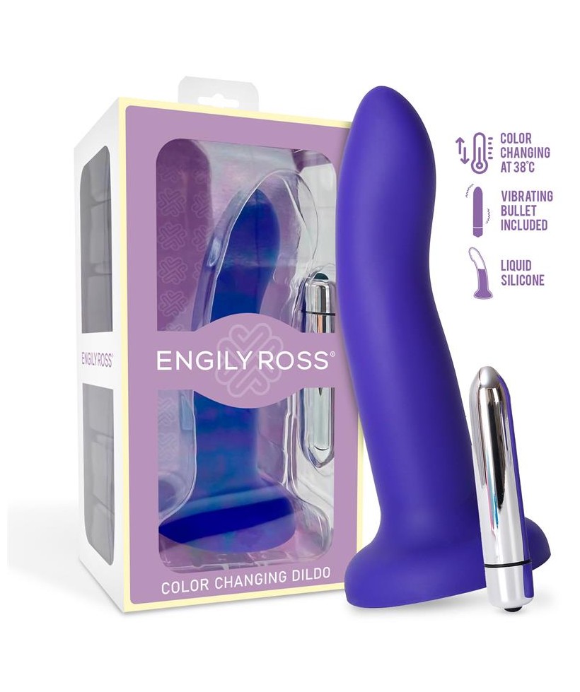 Dildo con Vibracion que Cambia de Color Azul a Purpura Talla M 17 cm
