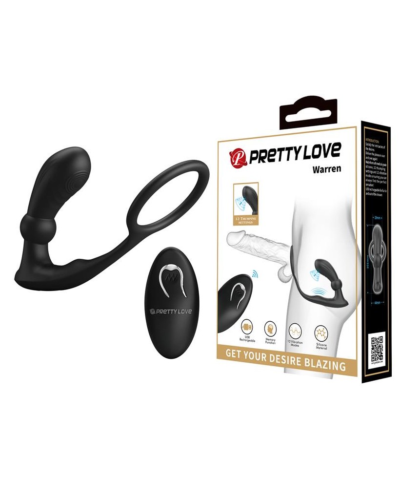 Warren Plug Anal y Anillo para el Pene con Vibracion y Pulsacion a Control Remoto