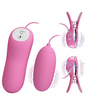 Pinzas para Pezones y Huevo Vibrador con Electro shock