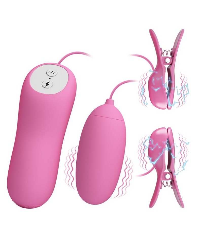 Pinzas para Pezones y Huevo Vibrador con Electro shock