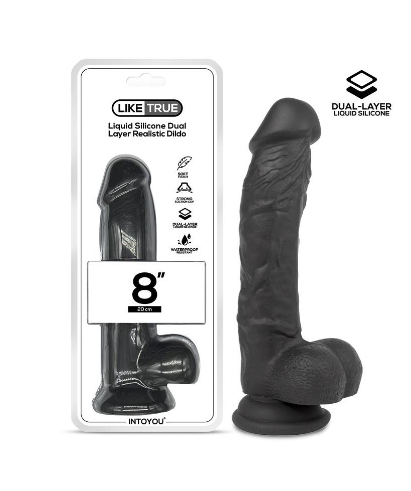 Dildo Realista Silicona Liquida Dual Layer 8 Negra